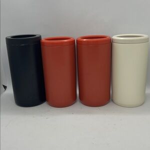 Lot of 4 Slim Can Coozies Steel Vacuum Can Coolers